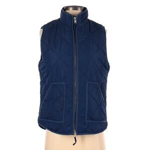 J Crew Quilted Zip Up Vest Blue Polyester Sleeveless Pockets Size S